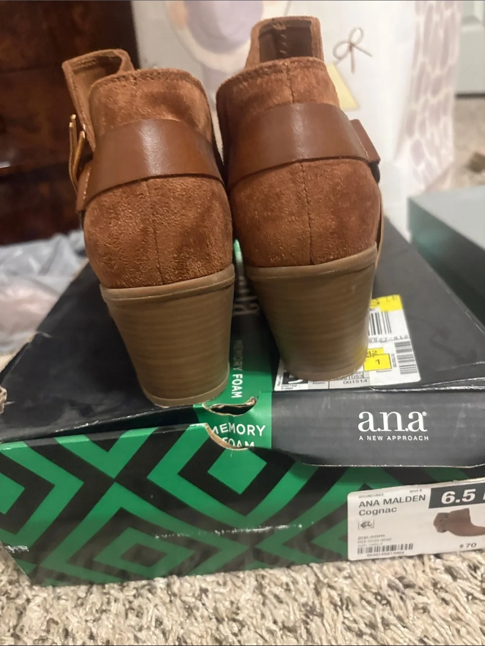 a.n.a Cognac Suede Ankle Booties with Stud Detail